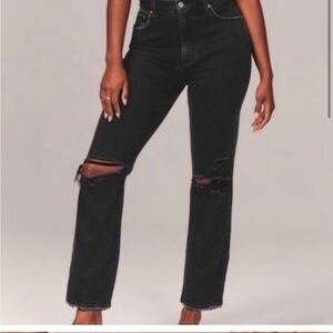 Abercrombie & Fitch High Rise Straight Leg Ripped Jeans